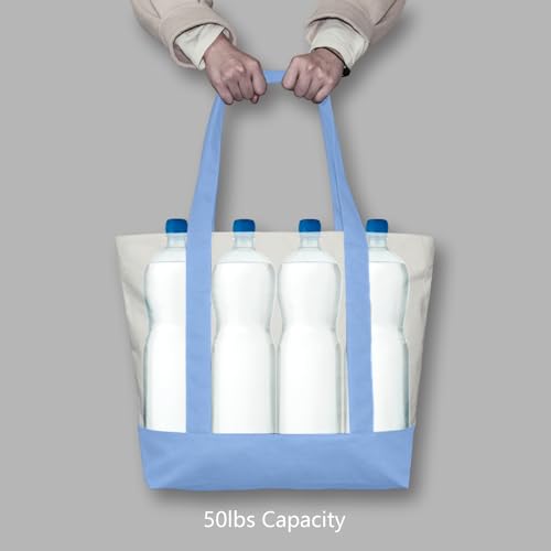 TOPDesign 1-Pack Canvas Tote Bag with an External Pocket, Reusable Grocery Shopping Bag, Top Zipper Closure, Daily Essenti...