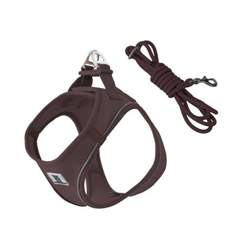 SMALL COMBINATION Adjustable Dog Harness with Leash, Reflective Mesh, No-Pull Design，Matching Lead Rope (Brown, XXXS)