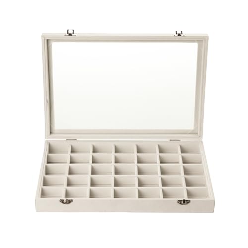 Frebeauty Velvet Jewelry Tray,35 Grid Jewelry Organizer with Clear Lid,Earring Holder Organizer Case with Clasp,Drawer Ins...