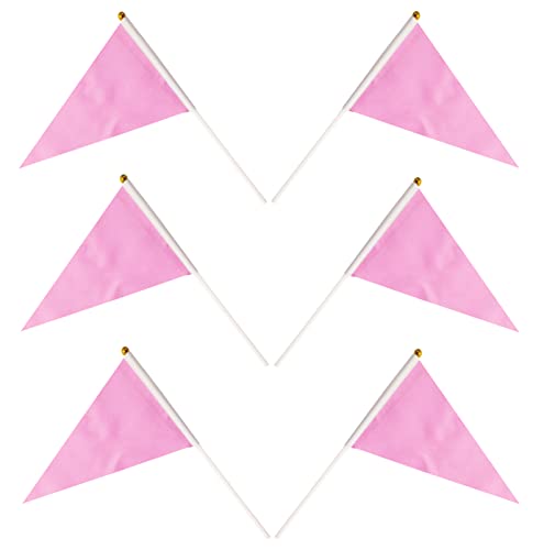 25 Pack Pink Pennant Flags Small Mini Hand Held Solid Color Pennant On Sticks Flags,Party Events Celebration,School,Grand ...