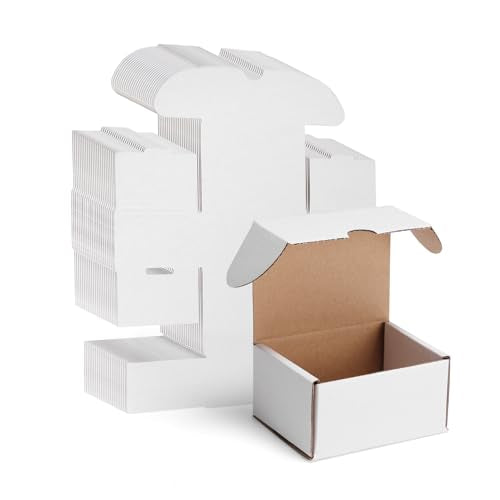 WIFTREY 50 Packs 4X3X2 Small Shipping Boxes, White 4 x 3 x 2 inches Corrugated Cardboard Box for Packaging Small Business,...