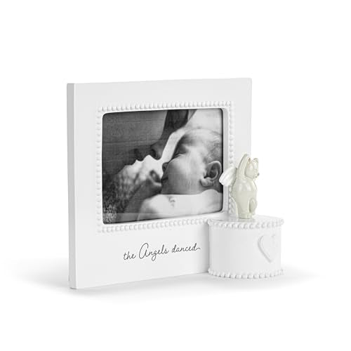 DEMDACO Musical Frames Collection Angels Danced White Beaded 8 x 7 Resin Keepsake Baby Picture Frame with Angel Bear Figur...
