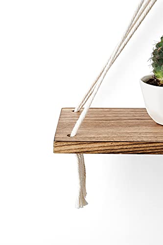Mkono Artificial Ivy Macrame Hanging Shelves with Lights Set of 2 Boho Wall Decor Display Plants Photos Wood Floating Stor...