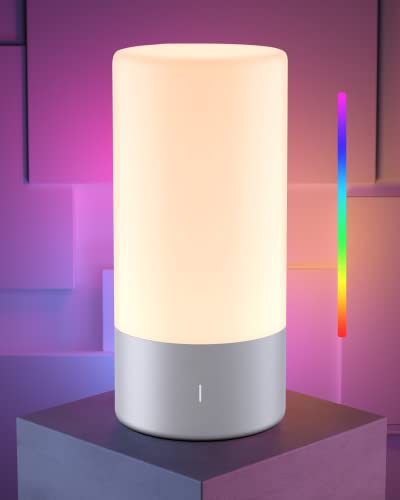 ROOTRO Table Lamp, [Advanced] Bedside Touch Control Lamp for Bedroom 3 Level Dimmable Warm White Lights with 256 RGB Color...