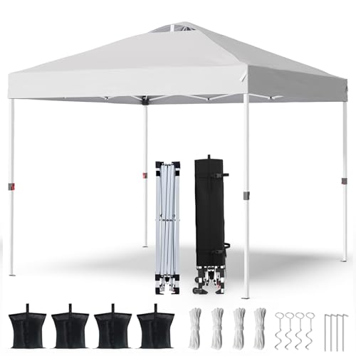 PHONWHON Shades 10x10 Pop Up Canopy with One Push Setup,Heavy Duty Beach Tent with Wheels for Easy Moving, Sun Shelter for...
