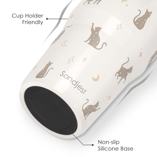 SANDJEST Cat Stainless Steel Straw Lid Tumbler 30oz with Carry Handle for Women Girls Cat Lovers, Insulated Travel Coffee ...