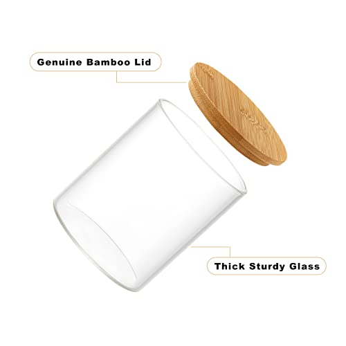 INIUNIK Glass Qtip Holder Dispenser with Bamboo Lid - 2 Pack Apothecary Jars - Cotton Balls Pads Swabs Holder Jar - Bathro...