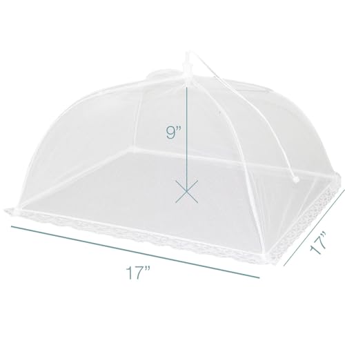 Simply Genius Pop-Up Mesh Food Covers - 17 x 17 in, White, 6 Pack, Large & Tall - Reusable & Collapsible Food Tents for Ou...