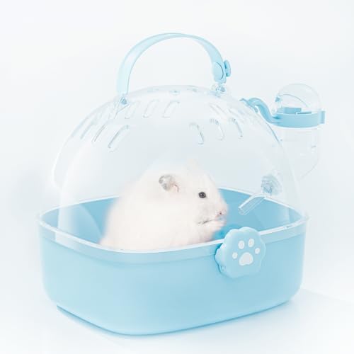 BUCATSTATE Small Animal Carrier Cage with Water Bottle, Portable Hamster Travel Carrier Carry Case 7.24" L*6.69 W *6.42" H...
