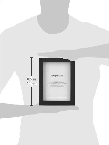 Amazon Basics Rectangular Picture Frame with Glass, 5" x 7", Wall Hanging or Tabletop Display, Mat for 4" x 6" Photo, Blac...