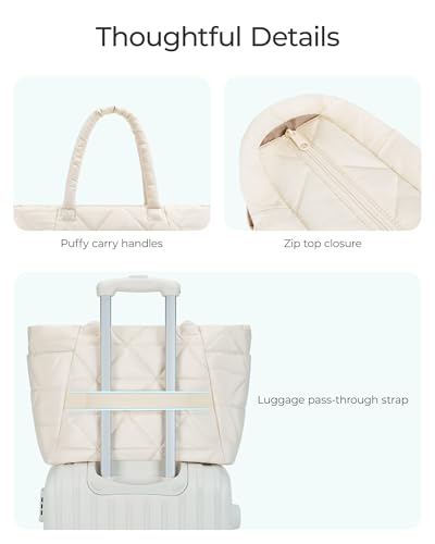 BAGSMART Tote Bag for Women, Puffer Tote Bag with Zipper, Large Quilted Shoulder Bag with Compartments for Travel, Work, Gym