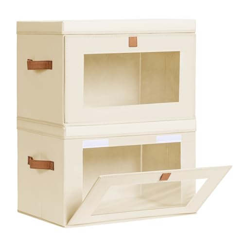 Homsorout Large Closet Storage Organizer - Clothes Storage Bins with Handles & Window, Collapsible Decorative Boxes with L...