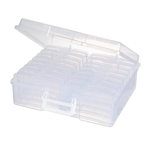 novelinks Transparent 4" x 6" Photo Organizers and Photo Storage Box with Handle, 16 Inner Photo Cases, Portable Picture O...