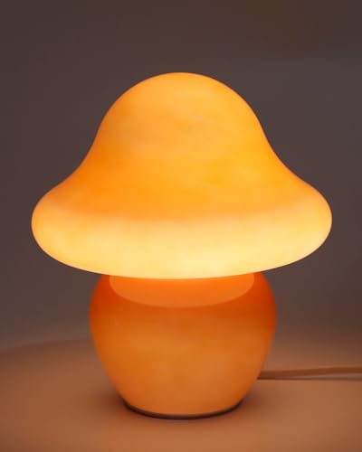HEQET Mushroom Lamp Orange Glass Mushroom Table Lamp for Bedrooms, Living Room, Aesthetic Lamps for Bedroom, Cute Bedside ...