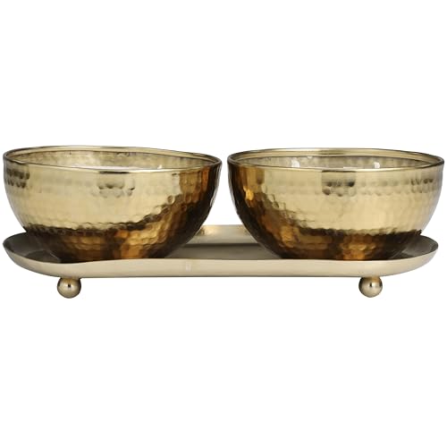 Deco 79 Metal Decorative Candle Egyptian Mint Scented Hammered 12 oz 2 Wick Aromatherapy Candle with White Wax, Set of 2 W...