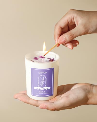 AOOVOO Lavender Scented Candle Set 2 Pack - Aromatherapy Candle with Crystals Inside, 14oz Soy Candles for Home Scented, B...