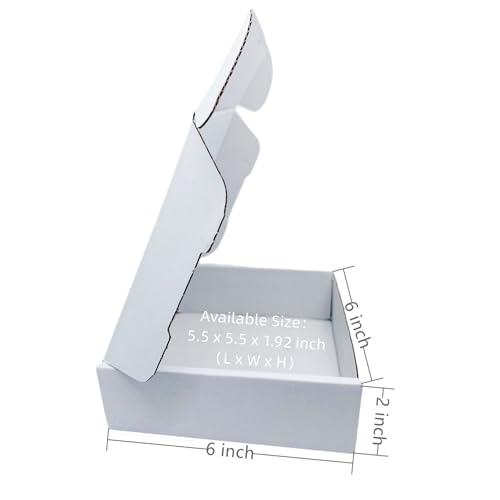 Small White Box 6 x 6 x 2 Inch 50 Pack Recyclable Corrugated Gift Mailers Storage Business Packaging Shipping Boxes