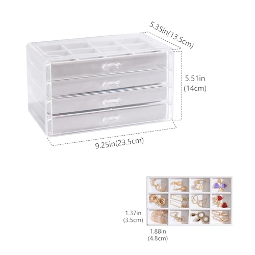 Lolalet Earring Holder Organizer Box Jewelry Storage with 4 Drawers, Clear Acrylic Stackable Earring Case with Adjustable ...