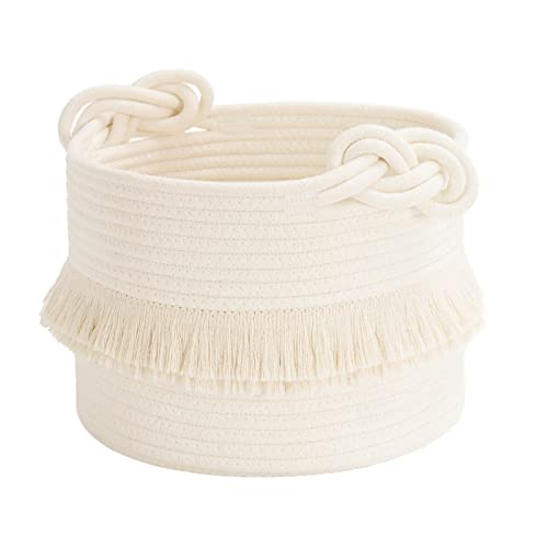 CherryNow Small Woven Storage Baskets, 9.5'' x 7'' inches Cotton Rope Decorative Hamper for Diaper, Blankets, Magazine and...