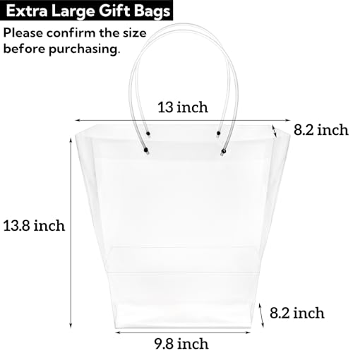 SOUJOY 10 Pack Clear Flower Bouquet Bags, Extra Large Gift Bags with Long Handles, 13''L x 8.2''W x 13.8''H Party Floral P...