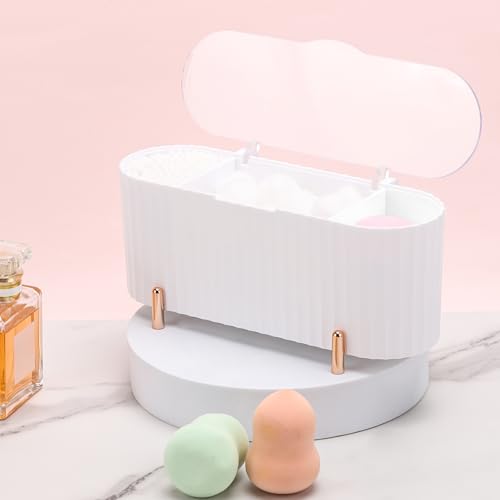 Tecbeauty Qtips Holder, 3 Grids Separate Cotton Swabs Ball Dispenser, Storage Box, Jar for Cotton Pads Bathroom Organizer ...