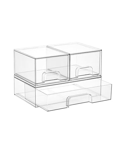 Vtopmart Stackable Storage Drawers Set of 3,Clear Plastic Organizer Bins for Makeup, Cosmetics, Beauty Supplies,Ideal for ...