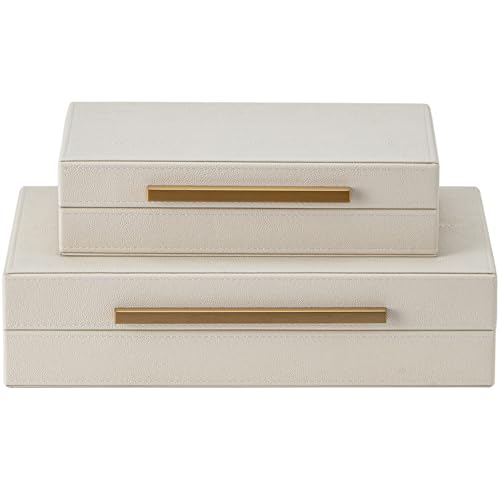 XIGEXIGE Faux Leather Large Modern Stackable Nesting Jewelry Box with Lids Organizer – Set of 2 Beige Shagreen Decorative ...