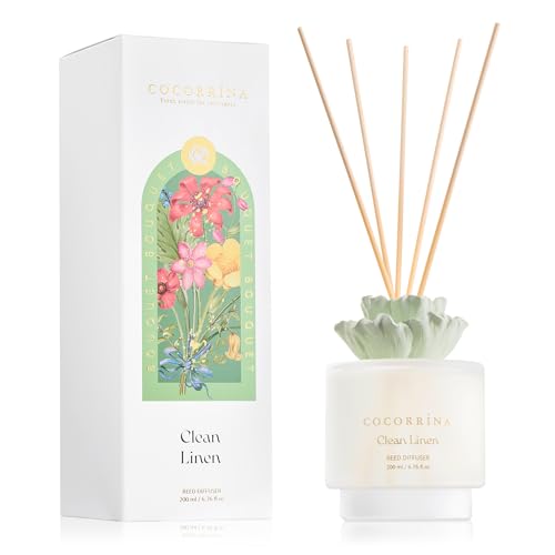 COCORRÍNA Gypsum Flower Reed Diffuser - Clean Linen Scent, 6.76 oz Oil with 8 Sticks, Long - Lasting Home Fragrance for Ba...