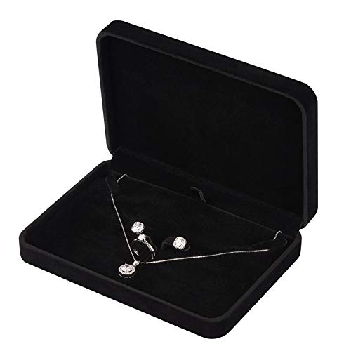 LETURE Large Velvet Jewelry Set Box, Big Ring Earring Pendant Gift Box, Pearl/Chunky Necklace Jewelry Storage Case (Black)