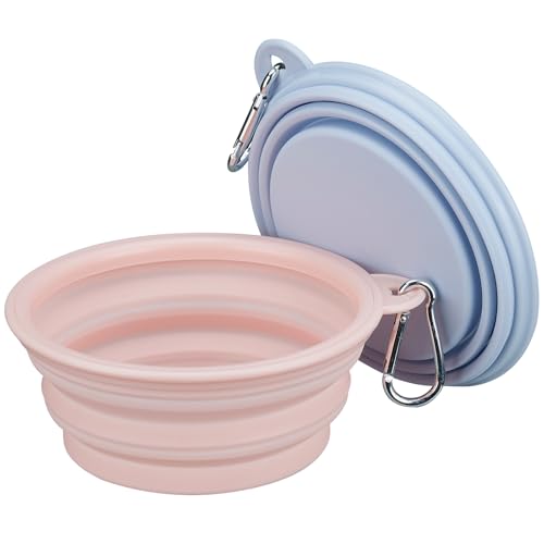 2-Pack, LeeRound Small Medium Collapsible Dog Water Bowl for Travel, Food-Grade Silicone Bowl, Portable Dog Bowl with Hoo...