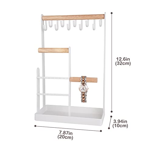 ProCase Jewelry Stand Holder Organizer, 4-Tier Necklace Holder with Ring Tray, 10 Hooks Necklaces Hanging Small Jewelry Di...