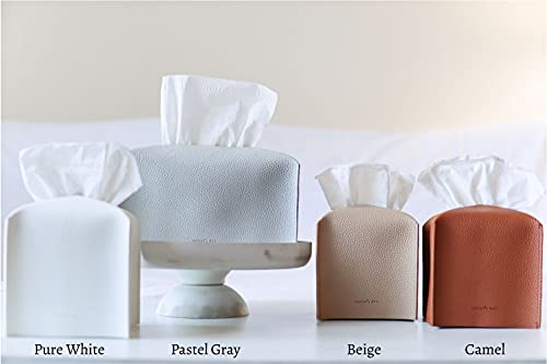 Tissue Box Cover Holder, Square with Bottom Belt by Carrot's Den - PU Leather Decorative Organizer for Tabletop, Bathroom,...
