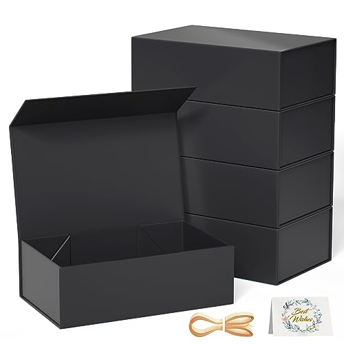 RYDDOY 5 Pack Black Gift Box, 9.5x6x3'' Gift boxes for Presents with Lids Magnetic Closure Rectangle Collapsible for Groom...