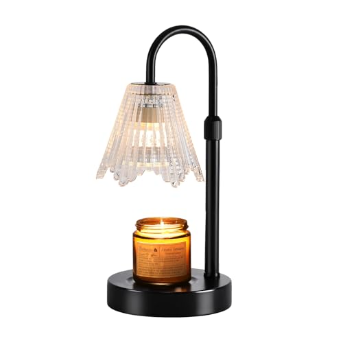 WELAISA Candle Warmer Lamp, Black Metal, Crystal Glass Shade, Electric Candle Melter with Adjustable Gooseneck, Smoke-Free...
