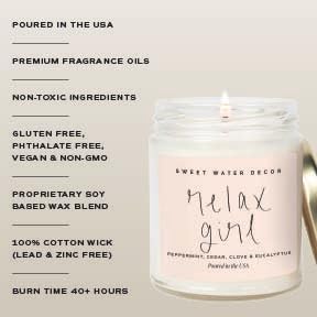 Sweet Water Decor Relax Girl, Peppermint, Cedar, Clove, and Eucalyptus Scented Soy Wax Candle for Home | 9oz Clear Jar, 40...