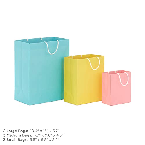 Hallmark Recyclable Gift Bag Assortment (8 Bags: 3 Small 6", 3 Medium 9", 2 Large 13") Pastel Blue, Pink, Yellow, Purple, ...