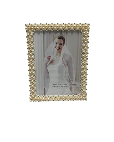 Elegant Pearl-Embellished Picture Frame, 6x8 Inches, Decorative Beaded Border for Wedding, romantic, family Photos