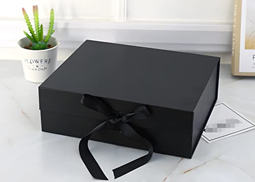 RUIFYRAY Black Luxury Magnetic Gift Box with Lid, Ribbons and Gift Bag, Medium Size-9.4x7x3 Inches, Great for Christmas, N...