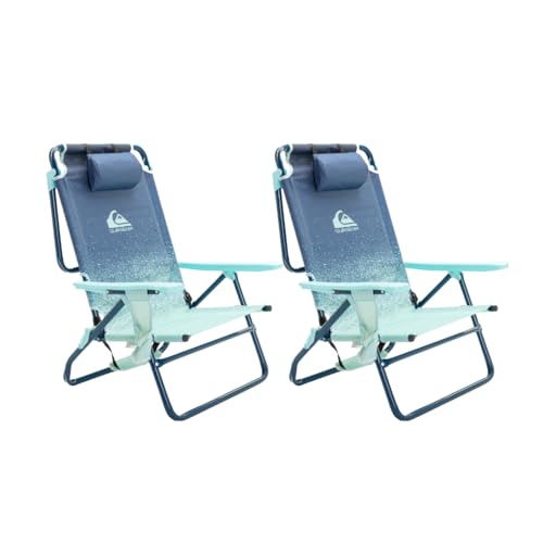 Quiksilver 2-Pack Beach Chair Bundle – Lightweight Folding Chairs with Adjustable Recline, Cup Holders, and Carry Bags – P...
