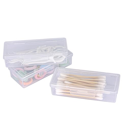 LIGHUFEIC 3Pcs Cotton Swab Holder for Travel,Portable Dental Floss Case Clear Plastic Cotton Pad Holder,Travel Floss Picks...
