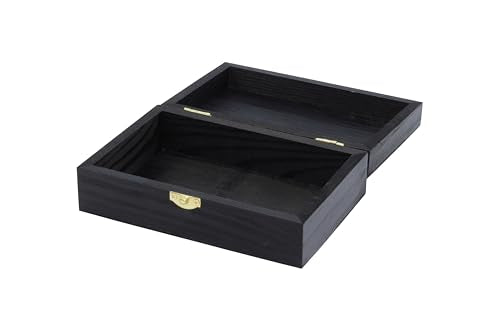 Creative Hobbies Small Black Wooden Keepsake Box with Gold Clasp - 6″ × 4″ × 2″ Painted Storage Case for Jewelry, Photos, ...