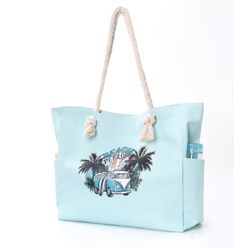 Apxouans Beach Bags for Women Large Waterproof Beach Travel Tote Bags Sandproof Swim Pool Bag Canvas Zipper Big Tote