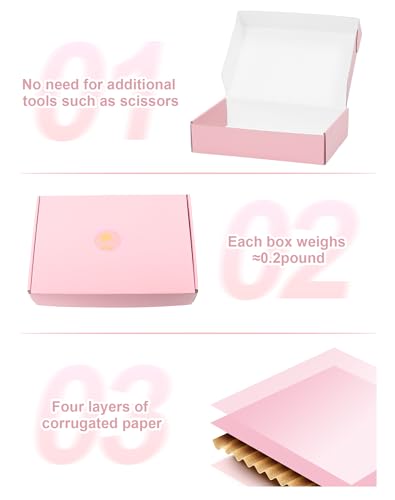TryDrem Shipping Boxes 9x6x2 Inch, Set of 45, Cute Pink Corrugated Cardboard Boxes, Mailer Packaging Boxes for Small Busin...