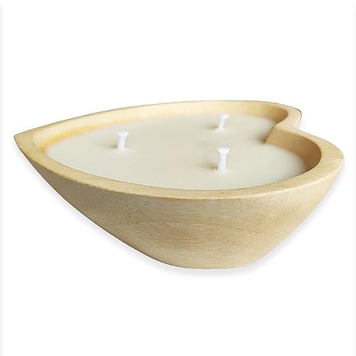 BestySuperStore 6” Heart Shaped Wooden Bowl Lavender Scented Soy Wax Candle - 3 Wicks 5 oz Decorative Dough Bowls Candles ...