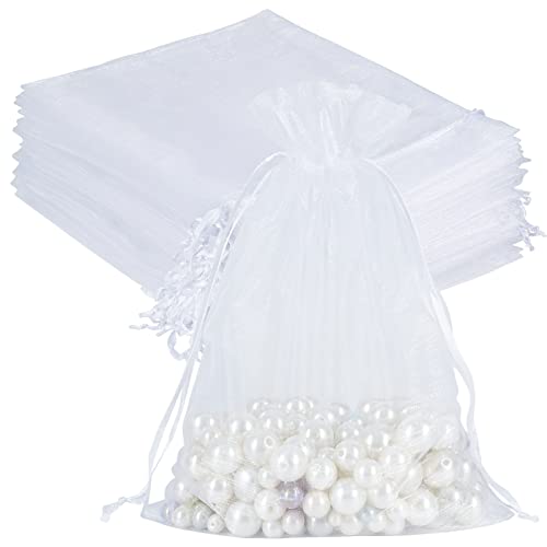 HRX Package 100pcs Sheer Organza Bags White, 6 x 9 inches Christmas Wedding Shower Party Favors Gift Drawstring Bags Large...