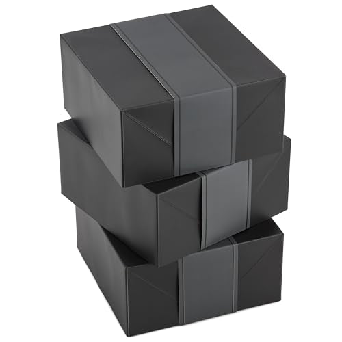 Hallmark 8" Medium Black Gift Boxes with Wrap Bands (3 Boxes, 3 Wrap Bands) for Weddings, Bridal Parties, Groomsmen Gifts,...