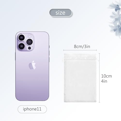 FUNFERY 100 Pcs White Organza Bags 3x4 in, Small Mesh Drawstring Gift Bags for Sachet, Jewelry, Wedding Favor, Candy Goodi...