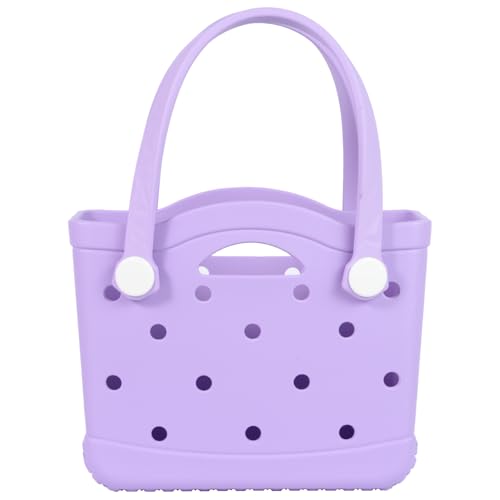 Armerssi Small Rubber Tote Beach Bag – Tip-proof Waterproof Washable Travel Tote for Pool Sports, Kids Girls Women Moms