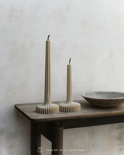 LAWA Set of 2 Vase Candle - Beautiful Handmade Pillar Unscented Soy Wax Elegant Aesthetic Candle Housewarming Gift Home Ro...