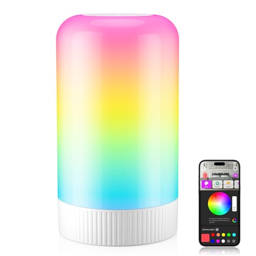 RGBICWW Smart Table Lamp, Touch Bedside Lamp with App Control, LED Desk Lamp with Music Sync, 30+ Scenes & 16M Colors, Col...